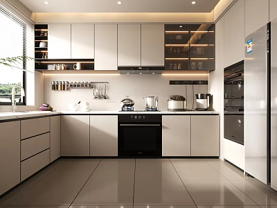 Modern Kitchen Interior With White Cabinets Stainless Steel Appliances And Natural Light 3d model