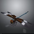 Detailed 3D Dragonfly Model Featuring Blue Body Red Head And White Wings