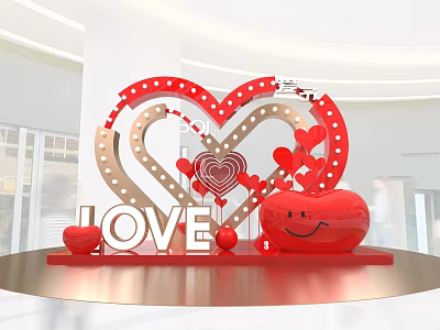 Red Heart Shaped Decorative Display With LOVE Lettering And Smiling Face Ornament 3d model