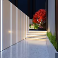 Elegant Modern Restaurant Outdoor Terrace With Greenery And Ambient Lighting Seating Area