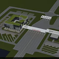 Modern Office Complex With Green Landscaping Connected Structures Parking Areas Roads And Water Features