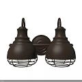 Double Brown Wall Sconce With Metal Cage Shades And Vintage Design