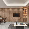 Modern Dining Living Room Interior With Wooden Walls Marble Flooring And Green Sofa