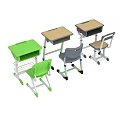 Green Gray Brown School Desks And Chairs With Storage Shelves And Wheels