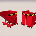 Industrial Red Dump Carts With Wheels And Yellow Black Warning Stripes Design 3d model