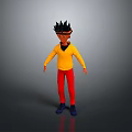 3D Cartoon Character With Spiky Black Hair Glasses Yellow Shirt Red Pants Blue Shoes