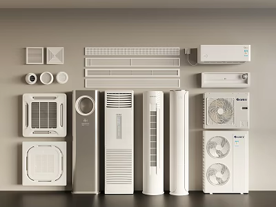 Various Types of Air Conditioners and Fans Including Different Models on Display Collection 3d model