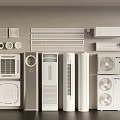 Various Types of Air Conditioners and Fans Including Different Models on Display Collection