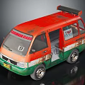 Orange and Green Car With Caribbean Dago Love Bye Sticker Black Roof Rack Open Door And Silver Wheels