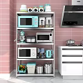 Multi Tier Bathroom Cabinet Rack With Stainless Steel Shelves Holding Kitchen Appliances And Storage Containers