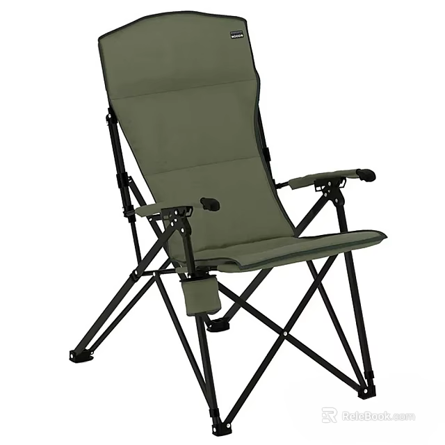 Foldable Green Outdoor Chair With Black Metal Frame And Armrests For Camping Use 3d model 