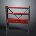 Industrial Style Metal Frame Storage Shelf With Red Shelves And Wooden Drawers Multi Tier Design