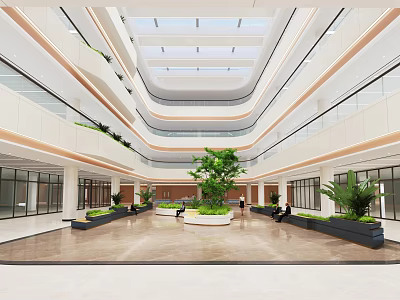Modern Open Lounge Area With Large Green Plants Natural Light And Marble Flooring 3d model