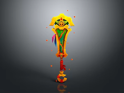 Colorful Magical Staff Featuring Yellow Body Green Red Accents Eye Pattern And Orange Light Spots 3d model