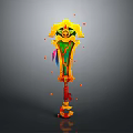 Colorful Magical Staff Featuring Yellow Body Green Red Accents Eye Pattern And Orange Light Spots