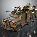 Vintage Military Vehicle Truck With Soldiers Manning Machine Guns And Front Emblem