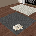 Square Rugs With Striped Texture Dark Light Gray On Wooden Floor With Open Book Slippers