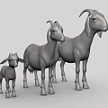 Three Gray 3D Goat Family Models With Different Sizes Standing Together 3d model