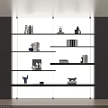 Modern Glass Bookcase With Black Frame And Decorative Items On Shelves 3d model