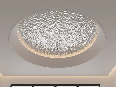 Modern Decorative Ceiling Design With Circular Textured Panel And LED Lighting 3d model