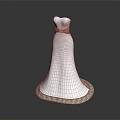 White Wedding Dress With Strapless Design Brown Belt At Waist And Lace Trim Skirt