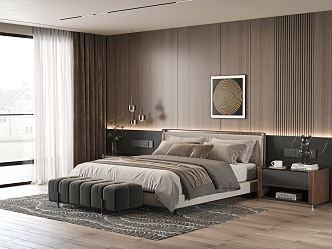 Minotti Double Bedroom Bedside Background Wall Nightstand 3d model