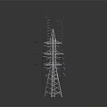 High Voltage Electricity Pylon Metal Structure With Multiple Antennas And Power Lines 3d model