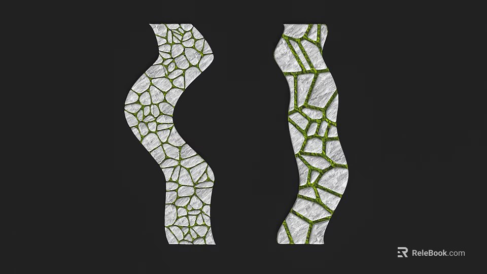 Garden Landscape Design Featuring Wavy Paths With White Gravel And Green Lines 3d model 