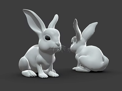 Two Decorative 3D White Rabbit Figurines Showcasing Front And Back Views 3d model