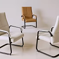Modern Office Chairs With White Brown Leather Seats Armrests And Metal Frames