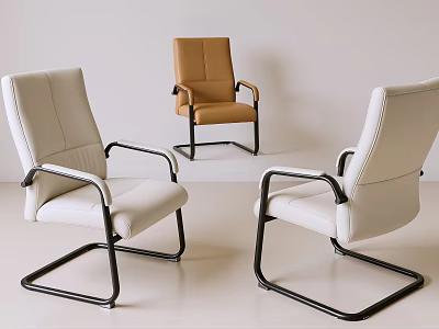Modern Office Chairs With White Brown Leather Seats Armrests And Metal Frames 3d model
