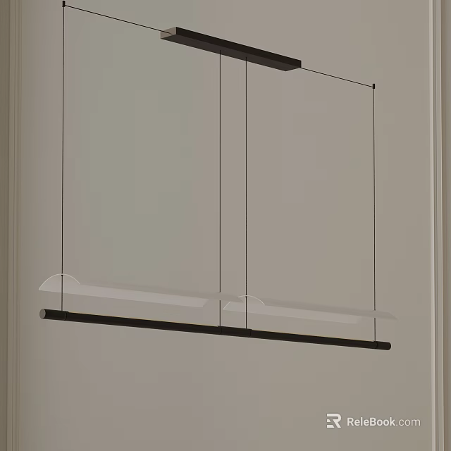 Modern Minimalist Interior With Sleek Linear Pendant Light And Black Metal Frame Design 3d model 