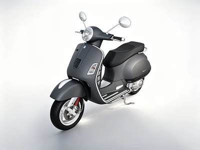 Gray Classic Scooter With Sleek Design And Black Seat Rearview Mirrors 3d model