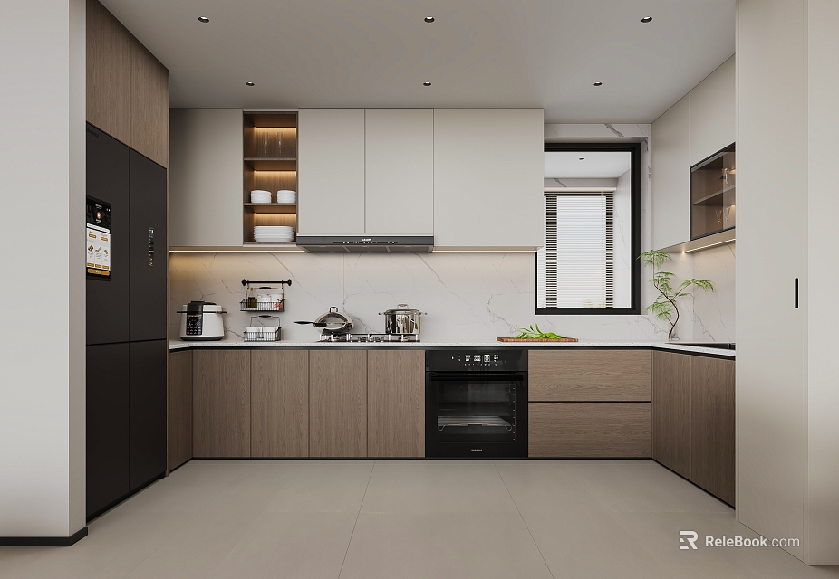 Modern Kitchen Interior With Wooden Cabinets Stainless Steel Appliances And Sleek Countertop 3d model 