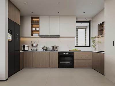 Modern Kitchen Interior With Wooden Cabinets Stainless Steel Appliances And Sleek Countertop 3d model