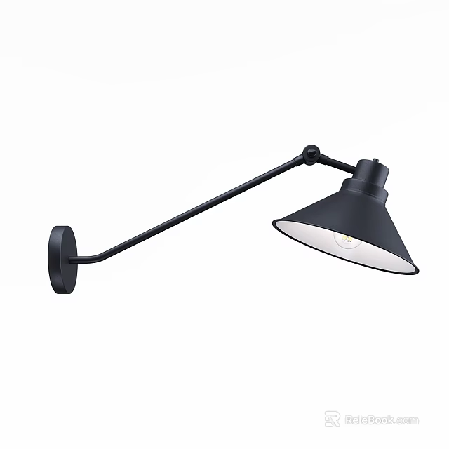 Modern Black Wall Lamp With Adjustable Arm And Cone Shade Design 3d model