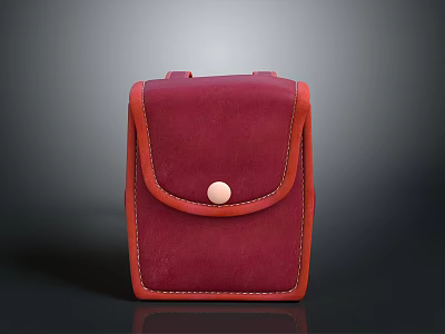 Stylish Red Small Pouch With Orange Trim And Circular Button Closure For Daily Use 3d model