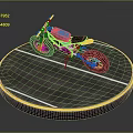 Red And Blue Off Road Motorcycle On Circular Gray Platform With White Lines
