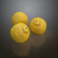 Fresh Yellow Lemons Three Ripe Citrus Fruits on Dark Reflective Surface with Textured Skin