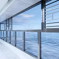 Modern Floor to Ceiling Glass Windows With Ocean View And Metal Frames 3d model