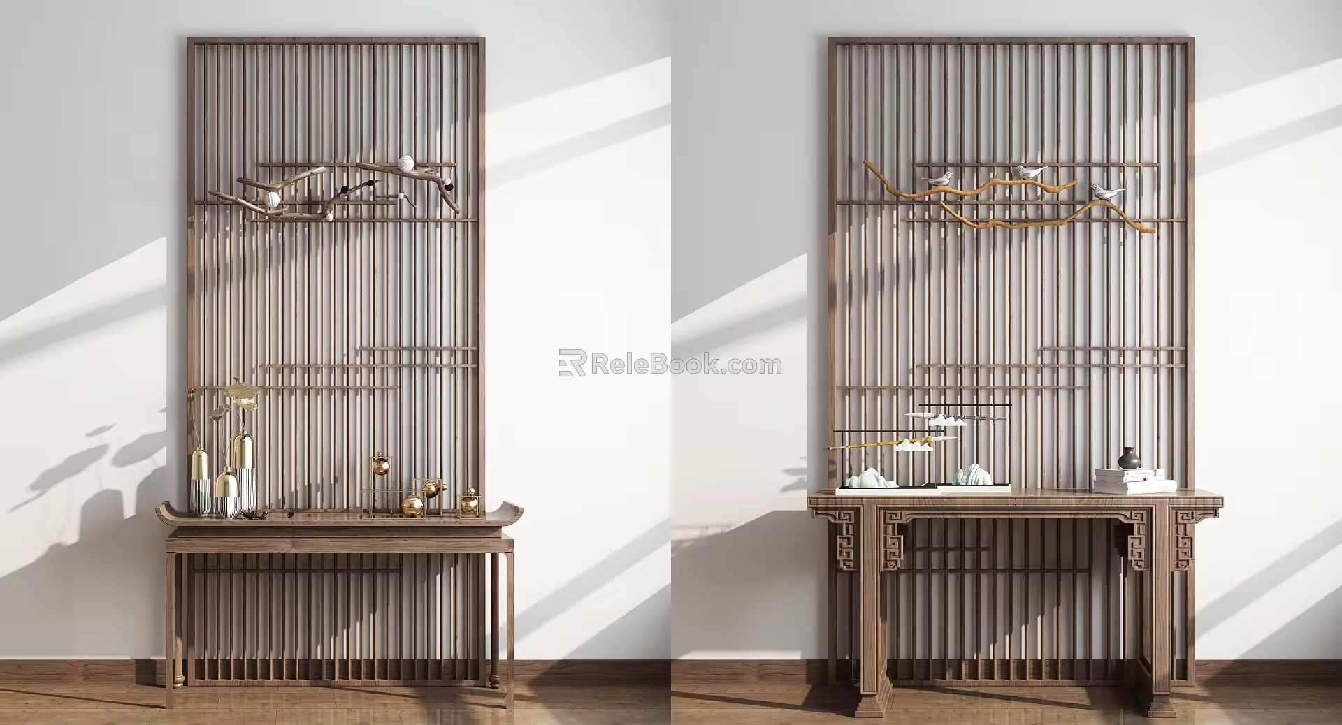 Chinese Style Strip Case Solid Wood End Scene Strip Case 3d model