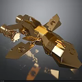Golden Futuristic Spacecraft Model With Advanced Aerospace Design And Metallic Structure