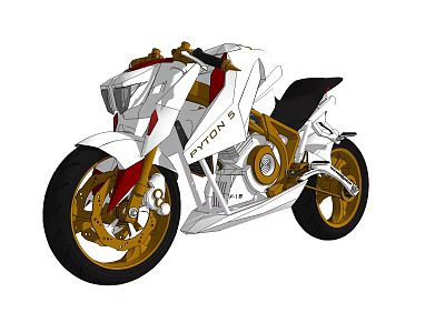 ATX-03 White Motorcycle With Gold Accents Red Details Gold Wheels And Streamlined Design 3d model