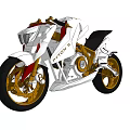 ATX-03 White Motorcycle With Gold Accents Red Details Gold Wheels And Streamlined Design