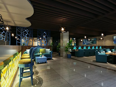 Stylish Internet Cafe Interior With Comfortable Seats High Speed Computers And Modern Lighting 3d model