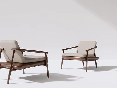 Minimalist Modern Single Chair With Wooden Frame And Beige Fabric Upholstery Design 3d model