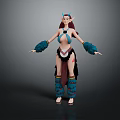 3D Mythical Elf Character With Horned Features And Blue Green Feather Outfit