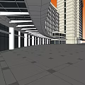 Modern High Rise Buildings With Glass Facade And Orange Sky Background