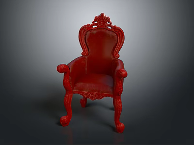 Red Classic Carved Armchair With Ornate Backrest And Decorative Legs 3d model