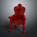 Red Classic Carved Armchair With Ornate Backrest And Decorative Legs